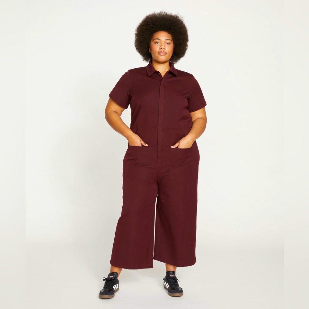 Universal Standard Kate Stretch Cotton Twill Jumpsuit Black Cherry XS
